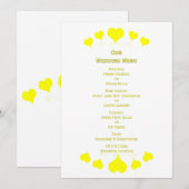 Geel Hart Ontwerp Bruiloft Menu (Voorkant / Achterkant)