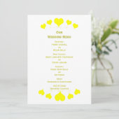 Geel Hart Ontwerp Bruiloft Menu (Staand voorkant)