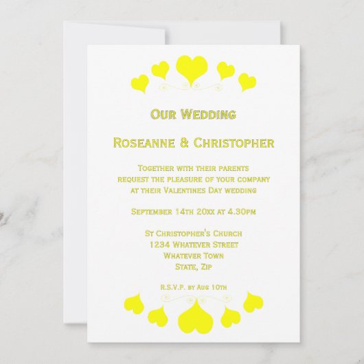 Geel Hart Ontwerp Huwelijk Kaart (Voorkant)