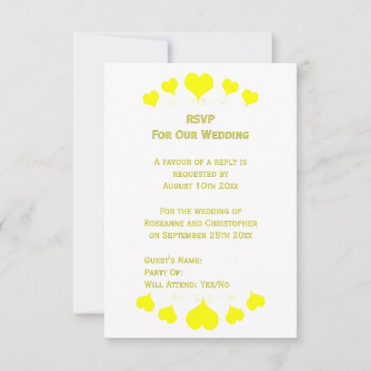 Geel Hart Ontwerp Trouwdag RSVP Kaartje (Voorkant)