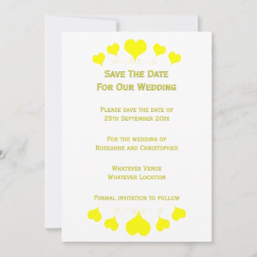 Geel Hart Ontwerp Trouwdag Save The Date (Voorkant)