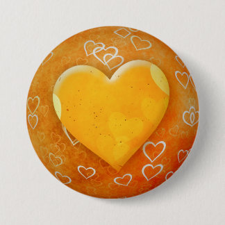 Geel hart ronde button 7,6 cm