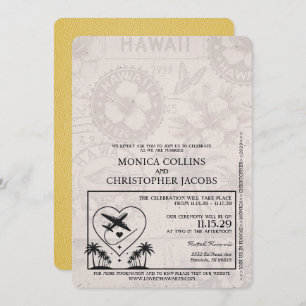 Geel Hawaii Passport Uitnodiging voor het Huwelijk
