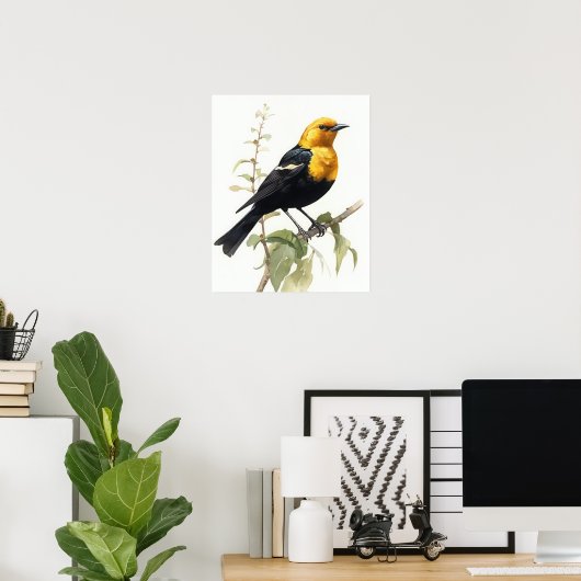 Geel Headed Blackbird Art Print Poster (Thuiskantoor)