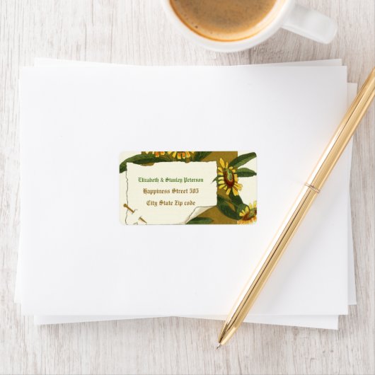 geel helenium bloemen trouwlabel etiket (Insitu)