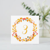 Geel herfsttafelnummer. Oranje herfstbruiloft Kaart (Staand voorkant)