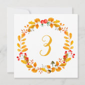 Geel herfsttafelnummer. Oranje herfstbruiloft Kaart (Achterkant)