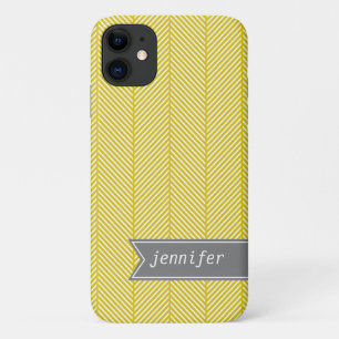 Geel herringbone Patroon {kies uw kleur} iPhone 11 Hoesje