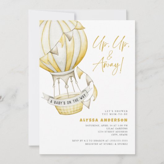 Geel Hete Luchtballon Baby shower Kaart (Voorkant)