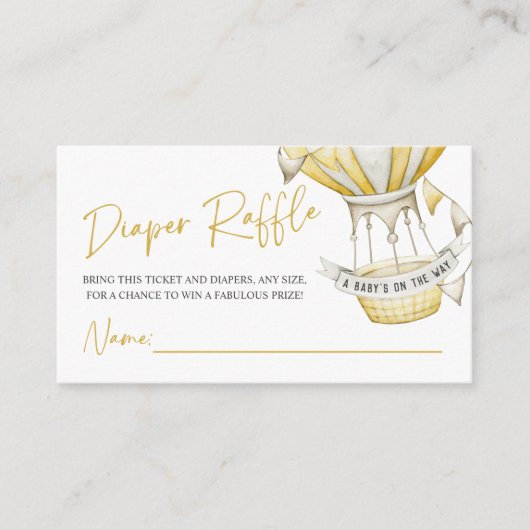 Geel Hete Luchtballon Luier Raffle Baby shower Informatiekaartje (Voorkant)