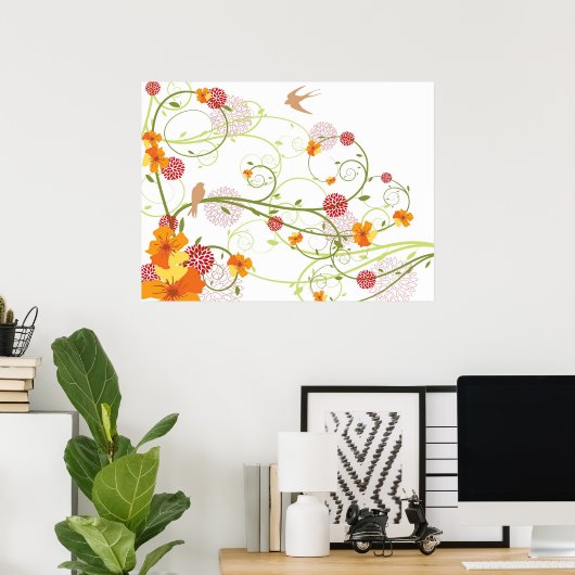 Geel Hibiscus en Zweden Elegant Floral Garden Poster (Thuiskantoor)