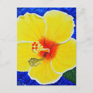 Geel Hibiscus Flower Painting Briefkaart