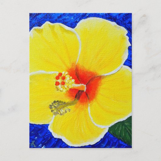 Geel Hibiscus Flower Painting Briefkaart (Voorkant)