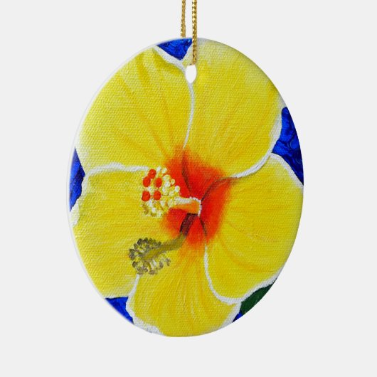Geel Hibiscus Flower Painting Ceramic Ornament (Rechts)