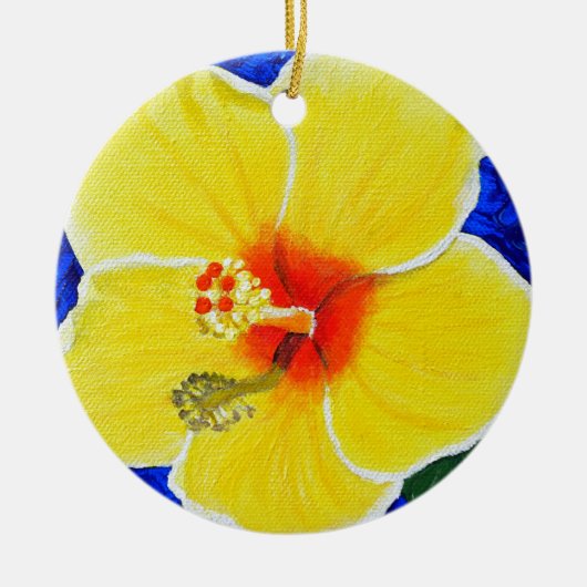 Geel Hibiscus Flower Painting Ceramic Ornament (Voorkant)