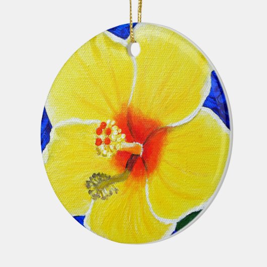 Geel Hibiscus Flower Painting Ceramic Ornament (Links)