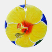 Geel Hibiscus Flower Painting Ceramic Ornament (Achterkant)