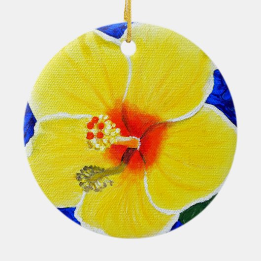 Geel Hibiscus Flower Painting Ceramic Ornament (Achterkant)