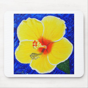 Geel Hibiscus Flower Painting Muismat