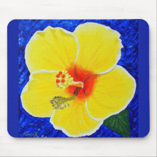 Geel Hibiscus Flower Painting Muismat