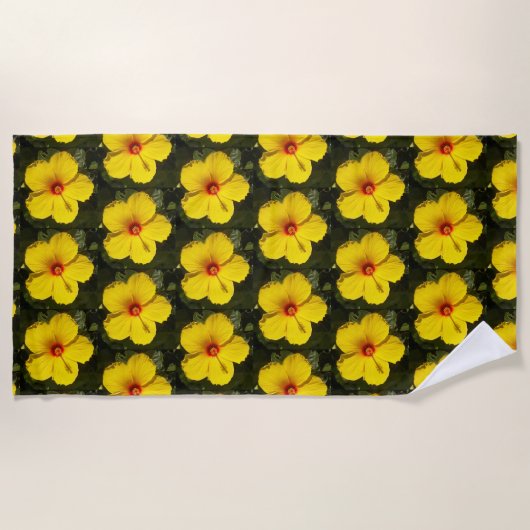 Geel Hibiscus Flower Pattern Strandlaken (Voorkant)