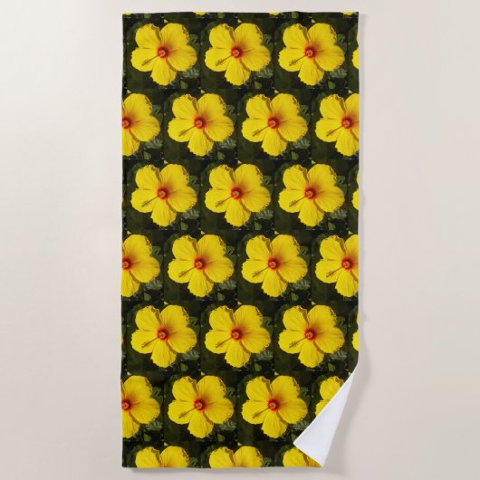 Geel Hibiscus Flower Pattern Strandlaken (Voorkant)