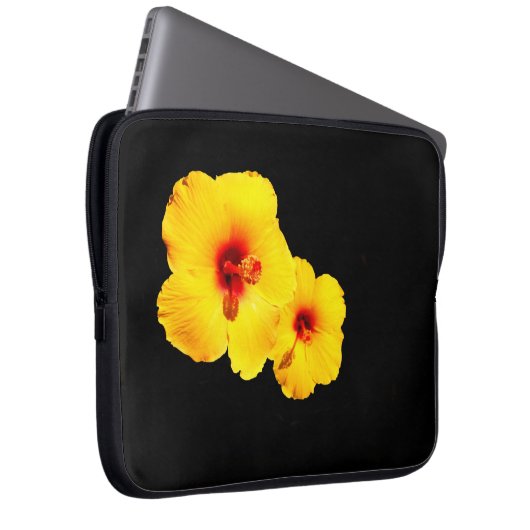 Geel Hibiscus Laptop Hoesje Laptop Sleeve (Voorkant Rechts)