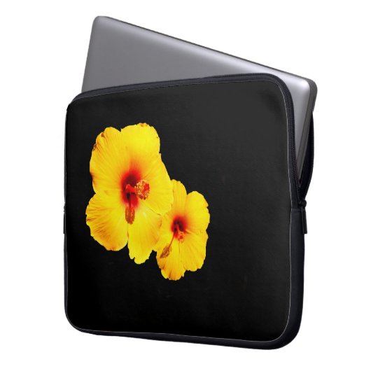 Geel Hibiscus Laptop Hoesje Laptop Sleeve (Voorkant Links)