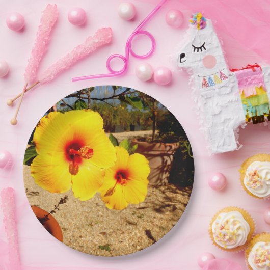 Geel Hibiscus Paper Bord (Feest)