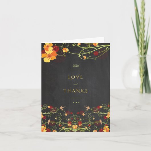 Geel Hibiscus Swallows Floral Chalkboard Weddensch Bedankkaart (Voorkant)