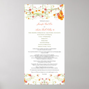 Geel Hibiscus & Zwaluwen Bloemen Huwelijksprogramm Poster