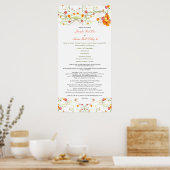 Geel Hibiscus & Zwaluwen Bloemen Huwelijksprogramm Poster (Keuken)