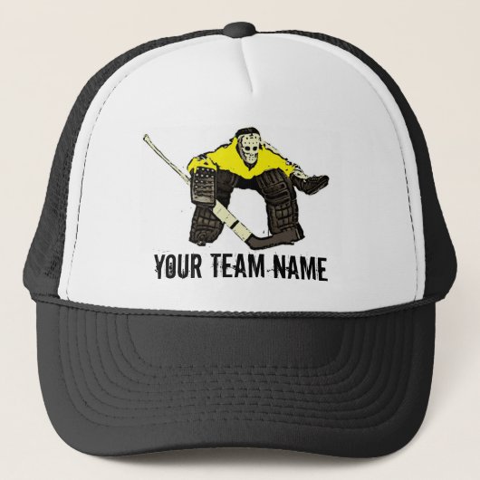  geel hockey goalie team name pet (Voorkant)