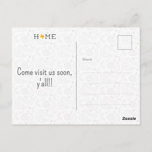 Geel HOME Texas Moving Announcement Briefkaart (Achterkant)