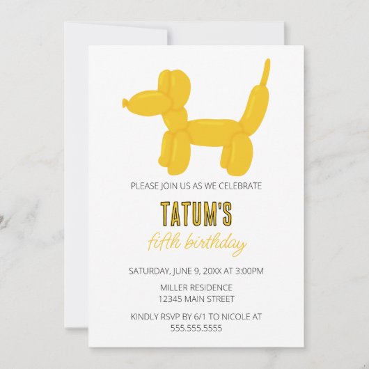 Geel Hondenballon Dier Verjaardagsfeest Kaart (Voorkant)