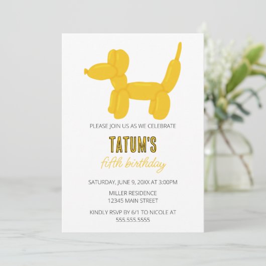 Geel Hondenballon Dier Verjaardagsfeest Kaart (Staand voorkant)