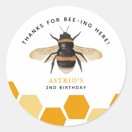 Geel Honey Bee Thema Verjaardagsfeest Ronde Sticker (Voorkant)