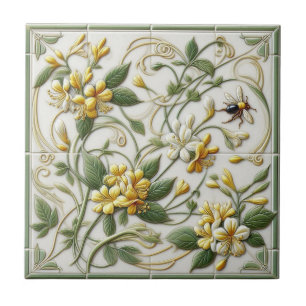 Geel Honeysuckle & Flowers Decoratieve Tegel-1 Tegeltje