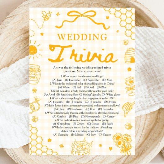 Geel Honing Bij Bruiloft Trivia Spel Kaart
