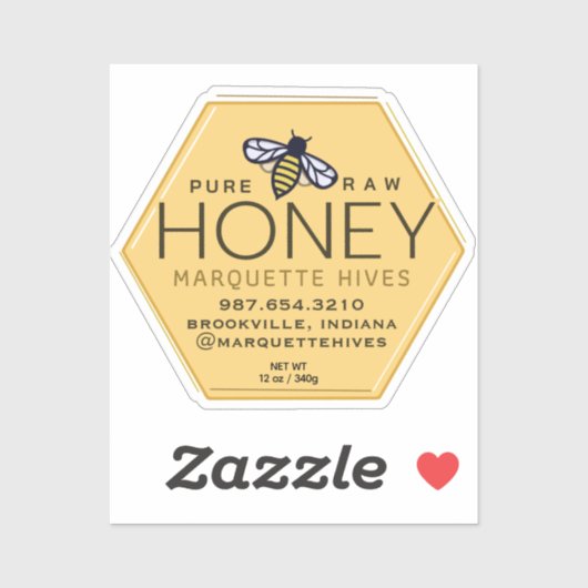 Geel Honing Hexagon Label met Bijen en Honingraat (Vel)