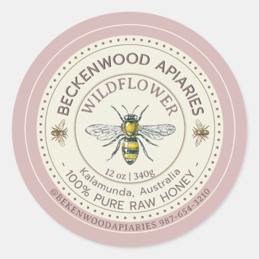 Geel Honingbij Product Label Apiary Roos Rand (Voorkant)