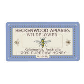 Geel Honingbijenetiket Appiary Blue Border Etiket (Voorkant)