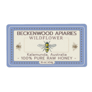 Geel Honingbijenetiket Appiary Blue Border Etiket