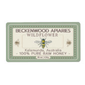 Geel Honingbijenlabel Forest Green Border Etiket (Voorkant)