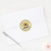 Geel honingetiket met zonnebloem en honingbij ronde sticker (Envelop)