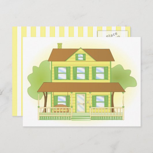 Geel huis briefkaart (Voorkant / Achterkant)