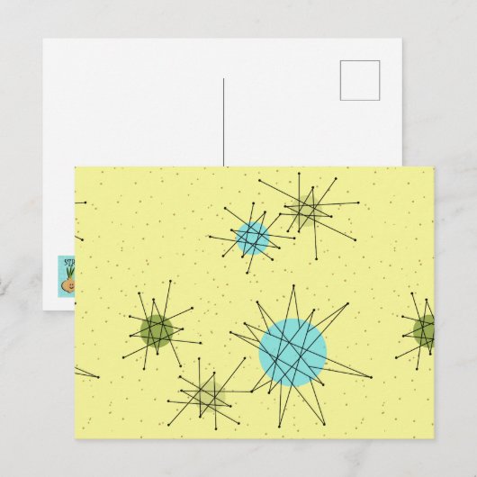 Geel Iconisch Briefkaart voor atoomstaarten (Voorkant / Achterkant)