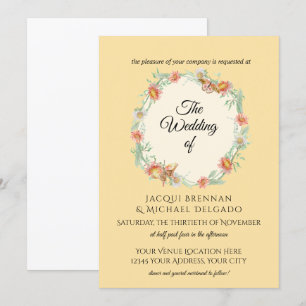 Geel in Mint Butterfly Floral Wreath Wedding Kaart