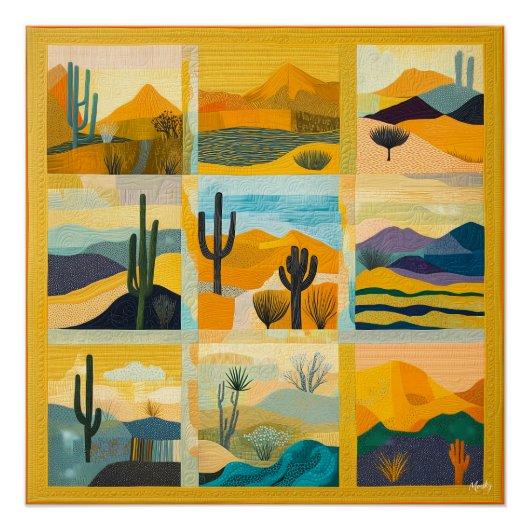 Geel ingelijste Desert Art Grid – Levendige geomet Perfect Poster (Voorkant)