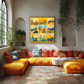 Geel ingelijste Desert Art Grid – Levendige geomet Perfect Poster